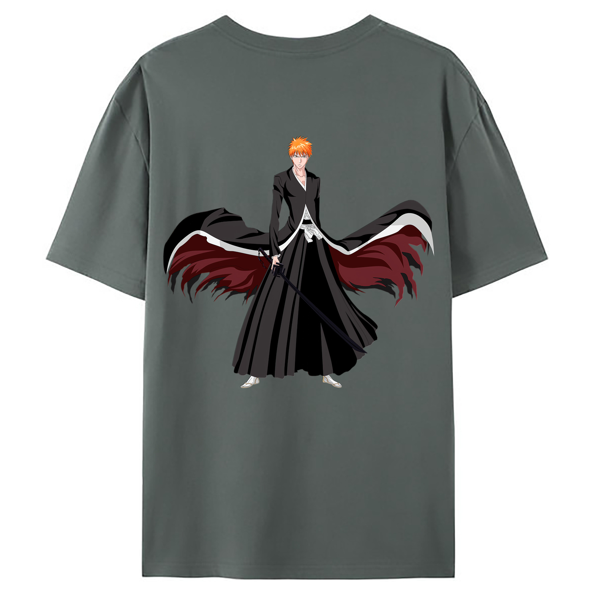 （画像用） ブリーチ 黒崎一護（くろさき いちご）BLEACH Kurosaki Ichigo 綿100％ メンズ半袖Tシャツ（バックプリント） 通気性